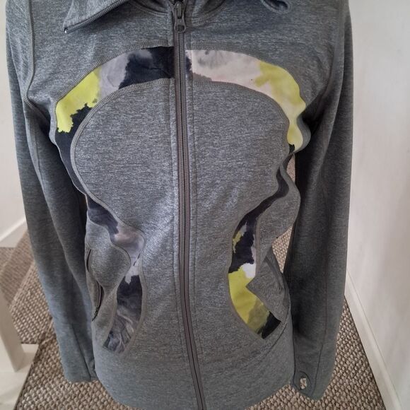 Lululemon Women Activewear Jacket 6 Gray In Stride Logo Full Zip Running Pockets - Picture 3 of 8